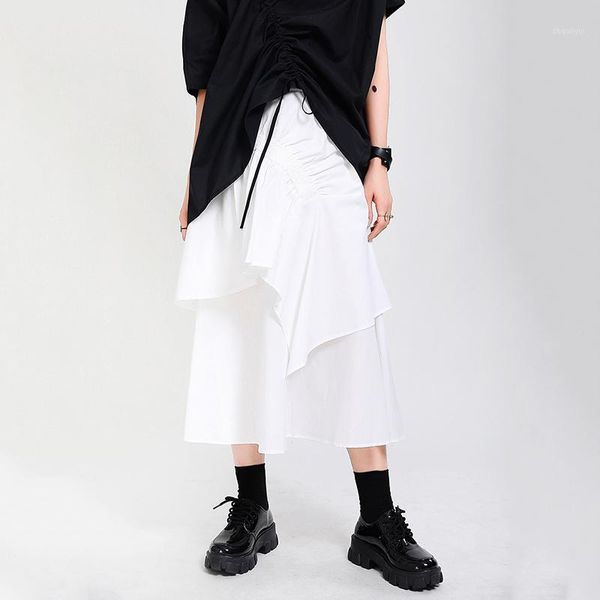 

high elastic waist lwhite ruffles pleated irregular half-body skirt women fashion tide new spring autumn 2020 k2791, Black