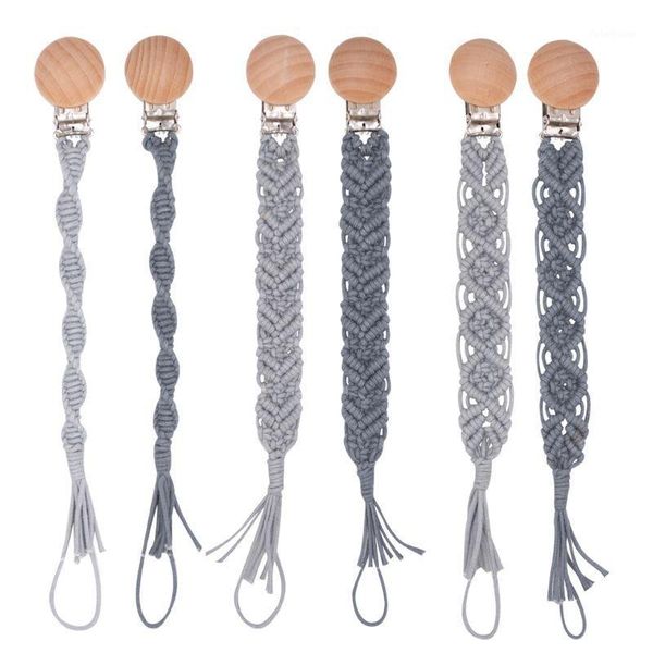 

gray baby boys girls soother nipple pacifier clip dummy holder simple crochet cotton pacifier chain baby accessories1