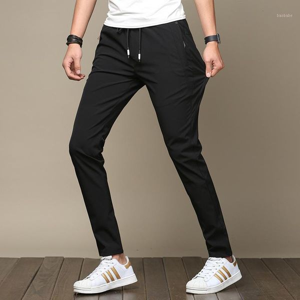 

mens lightweight summer slim pants fit stretch men clothes 2018 korean street style fashion casual skinny trousers male 381, Black