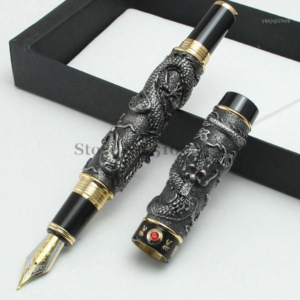 

new jinhao gray fountain pen broad nib two dragon play the pearl without original box1