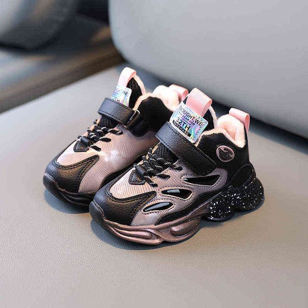 

children fashion cotton casual running shoes for toddler boys girls big kids keep warm soft sneakers students 2021 autumn 2-12y g0211, Black;red