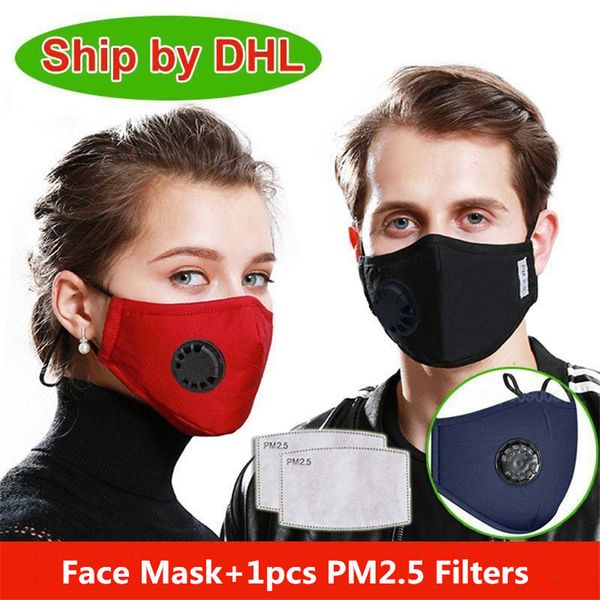 

us stock washable face mask anti-dust reusable pm2.5 masks with 1 filter valve protective cloth cycling sports masks individual package