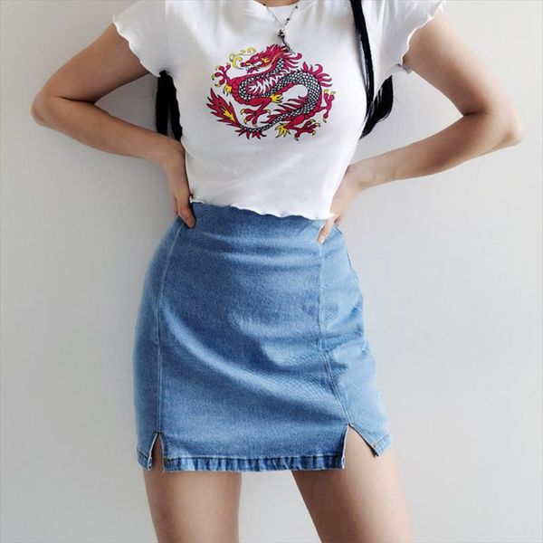 

2020 new fashion womens skirts women mini denim skirt with front split drop shipping good quality, Black