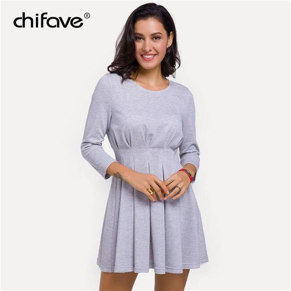 

chifave fashion women 2018 autumn winter cotton dress casual long sleeves pleated office dress plus sizes female elegant dresses1, Black;gray