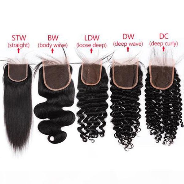 

10a virgin human hair lace closure unprocessed brazilian peruvian malaysian indian body wave straight loose deep kinky curly hair closures, Black;brown