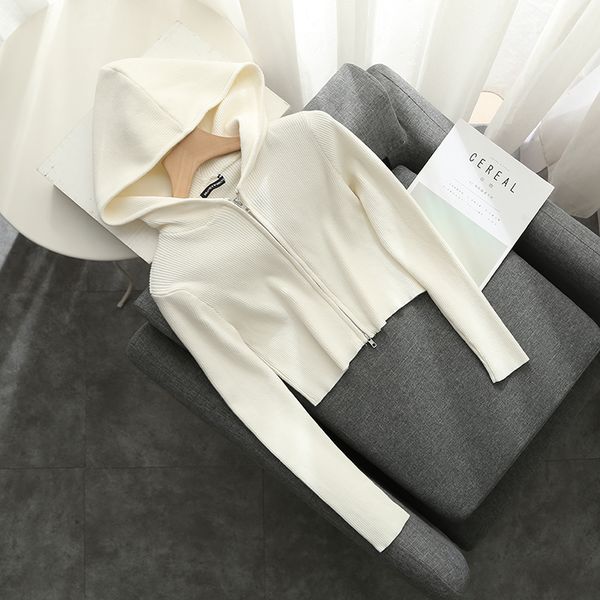 

slim girls soft cotton knitted hoodies 2020 fashion ladies elegant bomb sweatshirts casual female knitwear vintage women chic y1109, Black