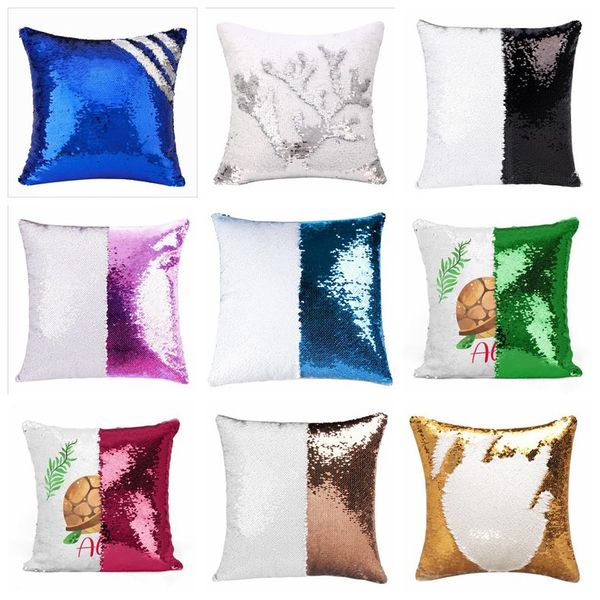 

thermal transfer pillow case sequin print pillow cover double bling sofa car diy pillow reversible cushion cover case home decor lsk1595