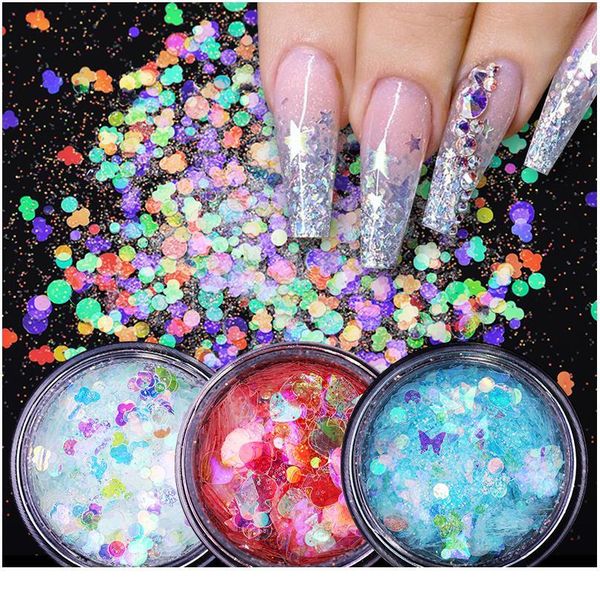 

1 box nail glitter blue pink powder mixed cycle star colorful irregular flakes sequins palliette diy nail art decoration jllech, Silver;gold