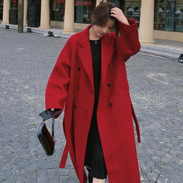 

bella philosophy wonder autumn single-breasted woolen coat vintage female long korean long jackets casual street lady outwears, Black