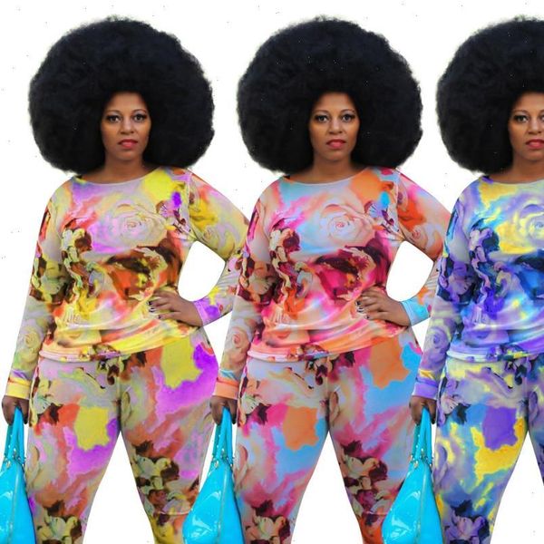

women plus size xl 4xl tie dye two piece set long sleeve tee jogger sweatpants suit tracksuit matching set outfit, Gray