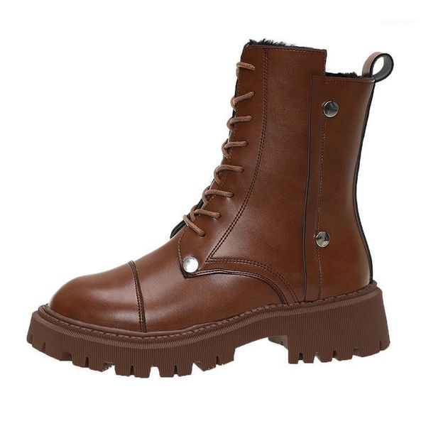 

2020 casual boots winter plus velvet thick-soled mid-tube short boots fashion trend all-match women's1, Black