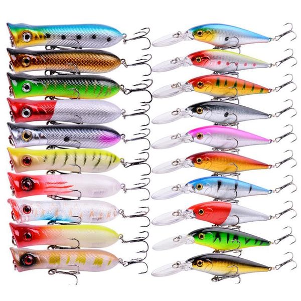 

20pcs/lot fishing lure set 2 models 20 color mixed minnow popper lure crank bait fishing tackle ba qyljyr