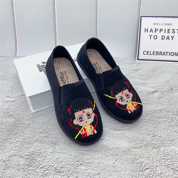 

embroidered children cloth hanfu boys new peking style baby boy girl cartoon soft soles breathable anti slip shoes, Black