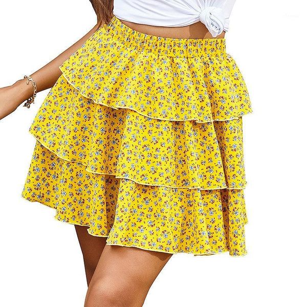 

summer ular women floral short skirt net print wrinkling skirt cute sweet girls dance skirts yellow m1, Black