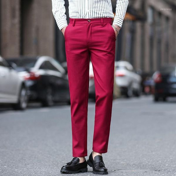 

men solid color pants men dress pant british style slim fit suit pants formal wear business office trousers1, Black