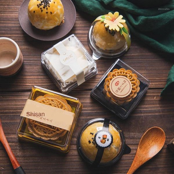 

50pcs plastic moon cake box packaging egg-yolk puff container transparent pastry decorative accessories baking packing box party1