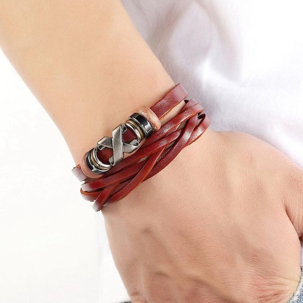 

xqni хип-хоп / рок-стиль для мальчика "х" шаблон двойной слой искусственная кожа браслет мода ювелирные изделия фиксированные аксессуары ком, Golden;silver