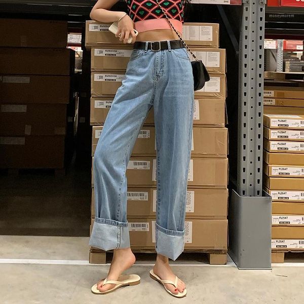 

pengpious large hem loose jeans for women1, Blue