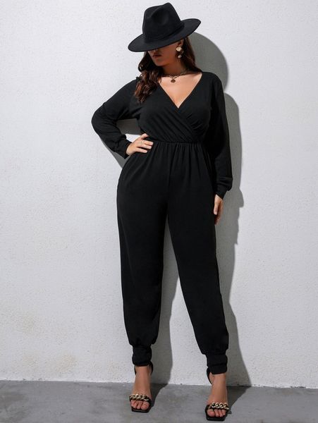 

plus surplice neck jumpsuit y5ir#, Black