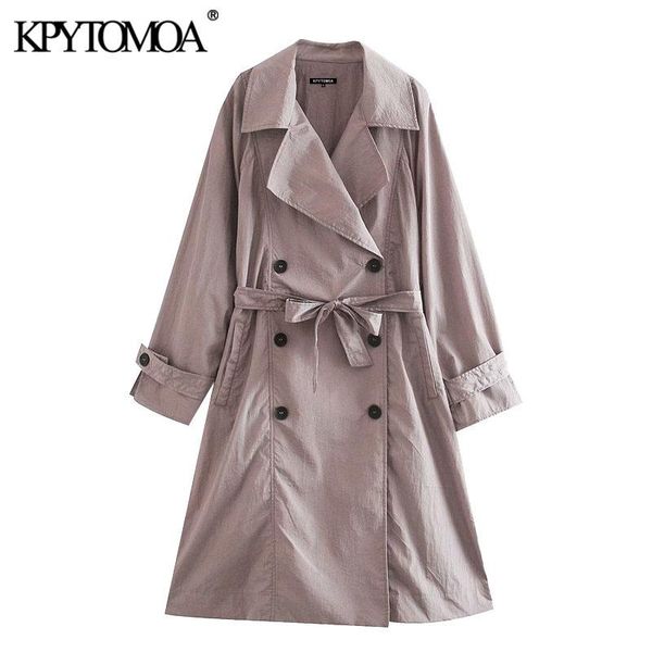 

kpytomoa women fashion with belt double breasted loose trench coat vintage long sleeve pockets female outerwear chic overcoat, Tan;black