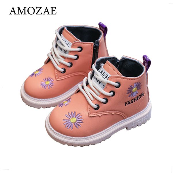 

2020 new children small daisy short boys baby lace fashion single soft bottom martin girls leather boots q1117, Black;red