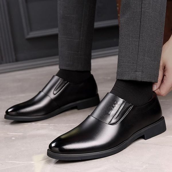 

slip on height increasing shoes men cowskin loafer shoes hidden heel boat z309, Black