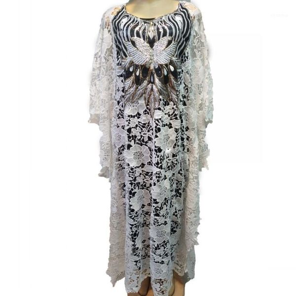 

2 piece set super size new african dresses for women dashiki fashion water-soluble lace loose with beaded embroidery long dress1, Red