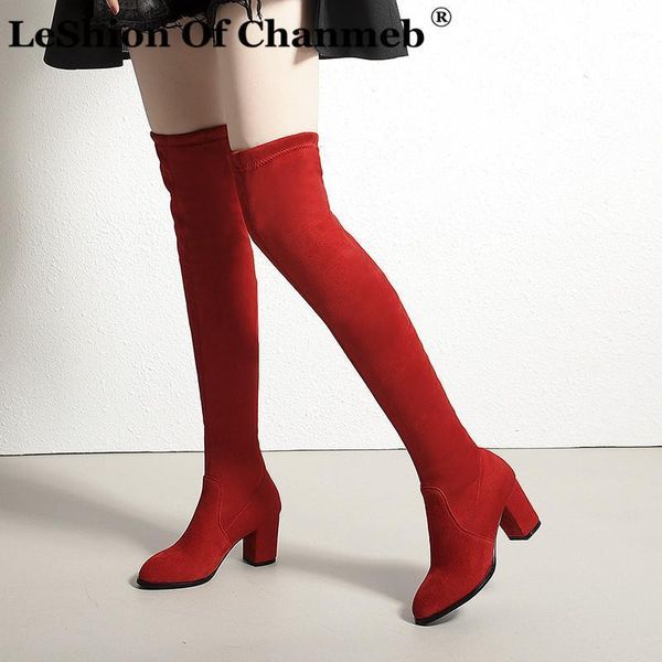 

boots leshion of chanmeb fashion women big plus size 43 stretch over-the-knee high autumn winter party casual shoes block heeled1, Black