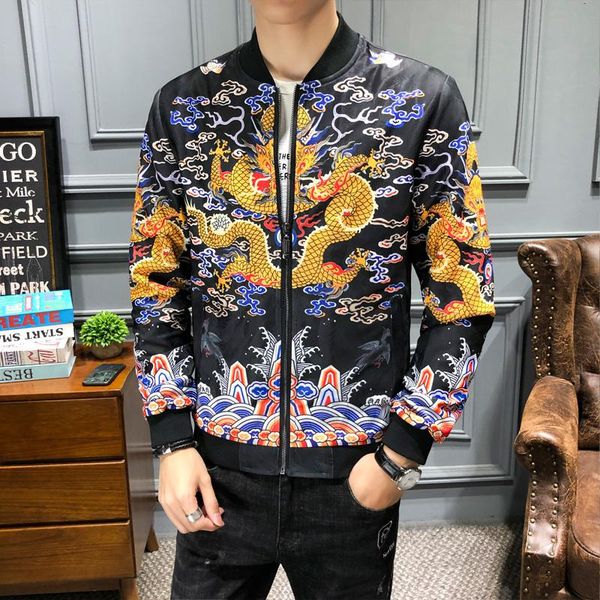 

золотой дракон печати jacket men streetwear bomber jacket men hip hop китайский пальто пальто ветровка 5xl 2020 осень новый, Black;brown