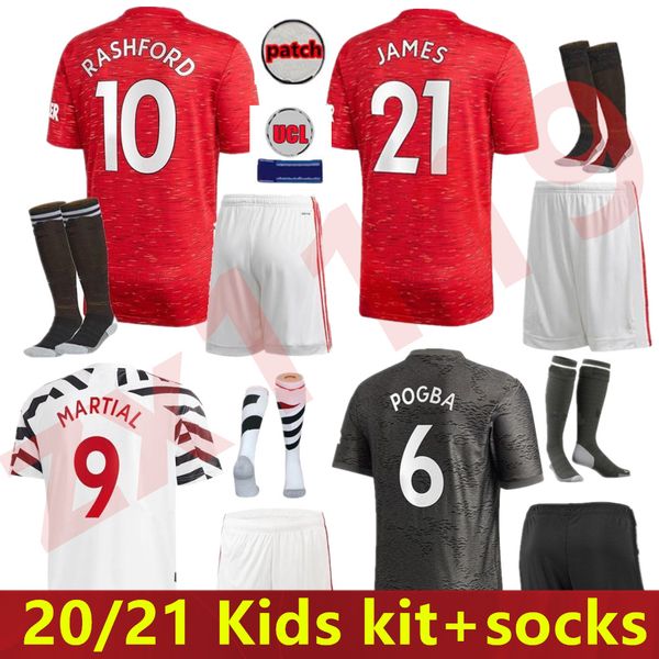 

2020-21 rashford sancho pogba soccer jersey men +kids kit 20 20 lingard b.fernandes smalling utd home away 3rd football kit, Black;yellow