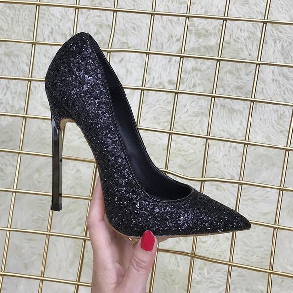 

dress shoes 2021 spring and autumn sequined high-heeled women's fine with single shallow mouth pointed black catwalk sh1