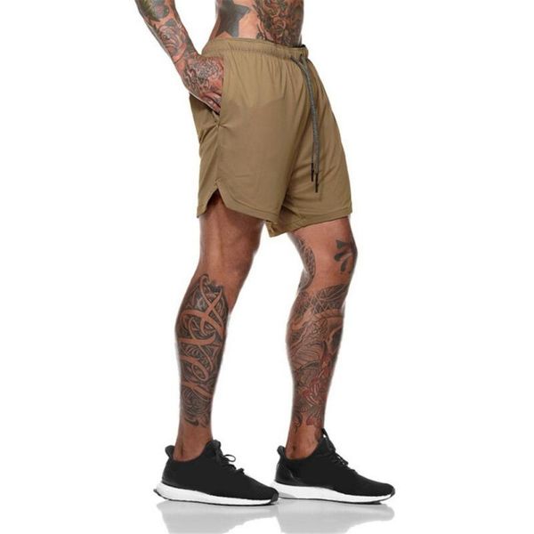 

men's shorts double-layer plus size fitness training built-in pocket quick-drying jogging pants, White;black