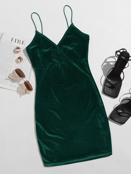 

solid velvet bodycon dress 39ys#, Black;gray