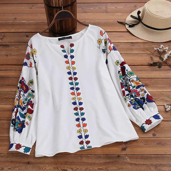 

vintage floral printed bohemian party blouse plus size spring tunic women casual long sleeve shirts female blusas 7, White