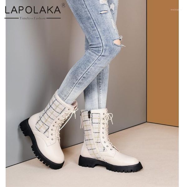

lapolaka 2020 new fashion genuine cow leather trendy fashion booties ladies shoes woman non-slip comfy warm plush winter boots1, Black