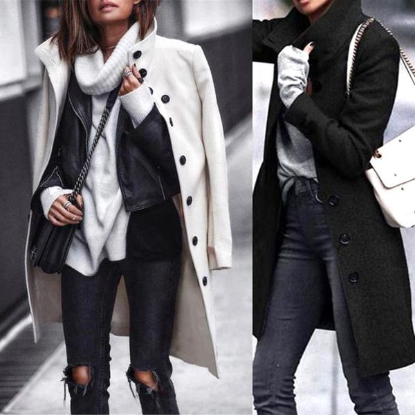 

women's wool & blends autumn winter women woollen coat long sleeve turn-down collar oversize blazer plus size elegant overcoats loose o, Black