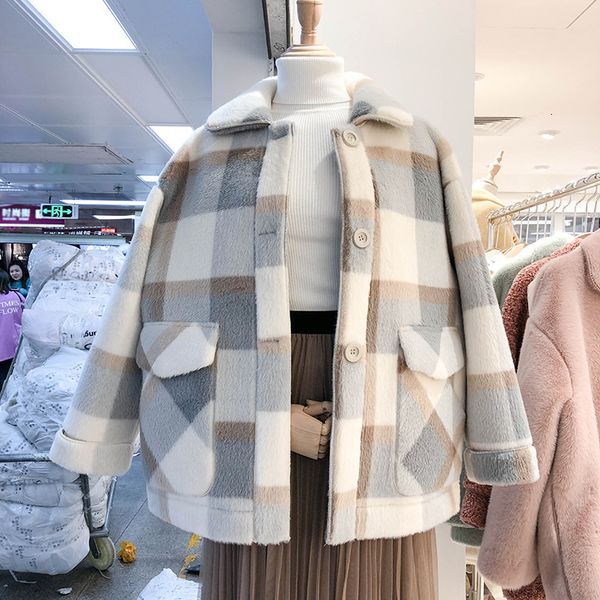 

autumn jackets for women fashion wool blends faux fur coats female jacket winter coat womens loose thick warm lj201109, Black