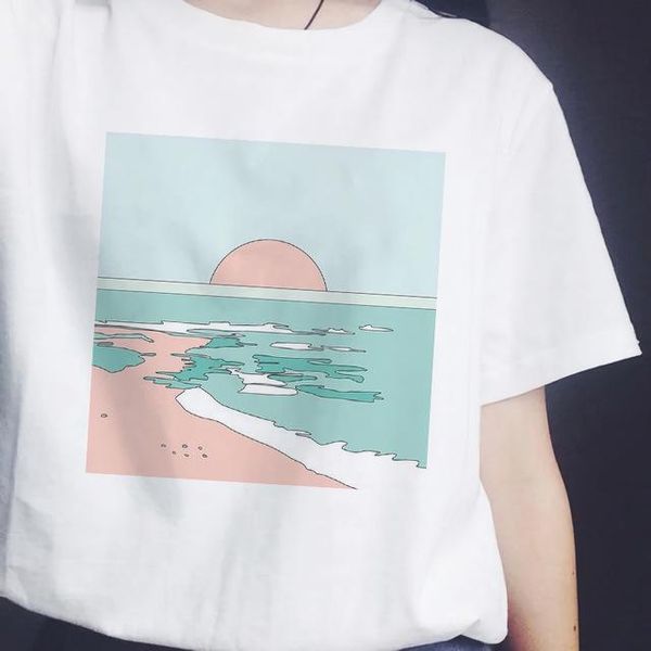 

women's t-shirt japanese style t-shirts for women sunset over the sea harajuku white tshirt korean summer tee shirt femme