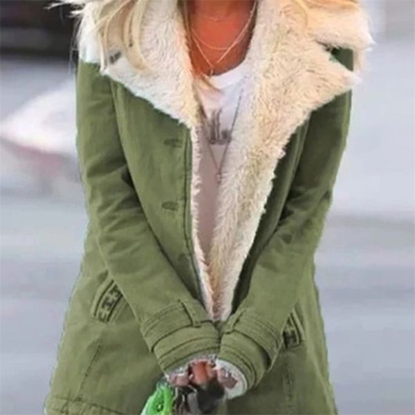 

new autumn winter women's fashion denim jacket plus velvet faux fur warm long-sleeved jacket thicker lapels coat overcoat 201210, Black;brown