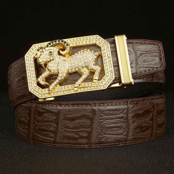 

twelve zodiac sheep automatic buckle men's leather fashion leisure belt, young and middle-aged personality belt, Black;brown