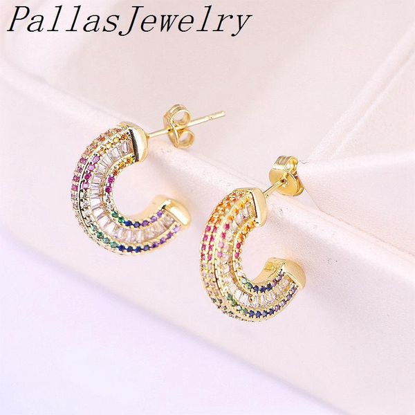 

5pairs 2020 cz stud earrings colorful crystal rainbow gold stud earring delicate new girl women jewelry1, Golden;silver