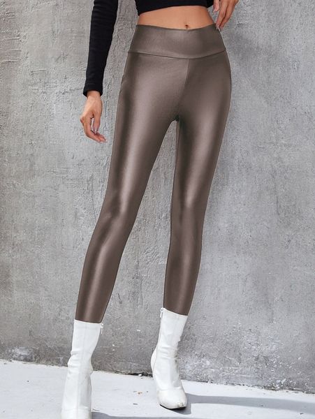 

wideband waist pu leather leggings 02is#, Black