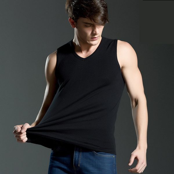 

brand men's wide shoulder vest in summer pure cotton sleeveless exercise elastic kg-14, White;black
