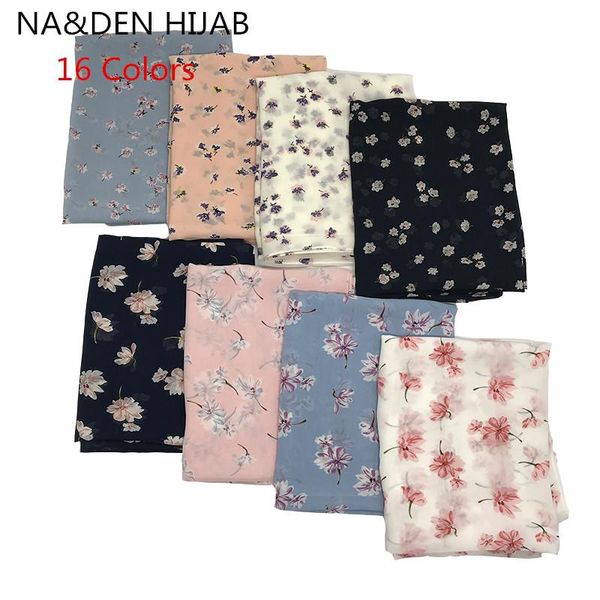 

scarves women chiffon scarf fashion flower print head lady shawls foulard satin hijab 180*70cm 16 color, Blue;gray