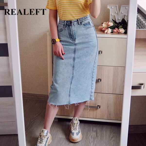 

realeft 2020 new spring summer women vintage denim midi wrap skirts pocket korean style high waist sheath short jeans skirts, Black