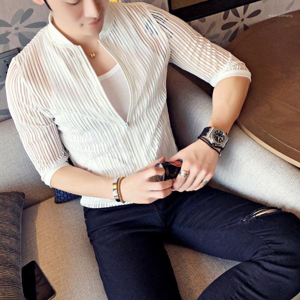 

summer sun protection clothing brand new 2019 half sleeve jacket men slim fit breathable bomber jacket plus size 5xl-m sale1, Black;brown