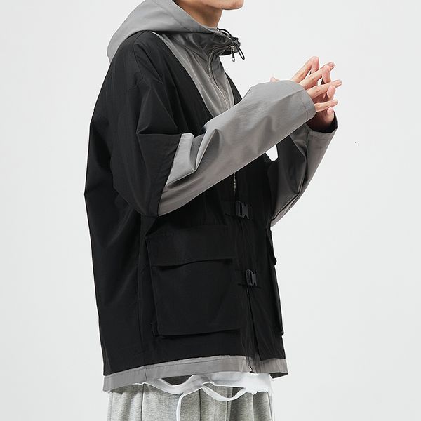 

2021 new janpan style bigger pocket black spring autumn jacket men's streetwear clothes plus oversize m-5xl 3ej6, Black;brown