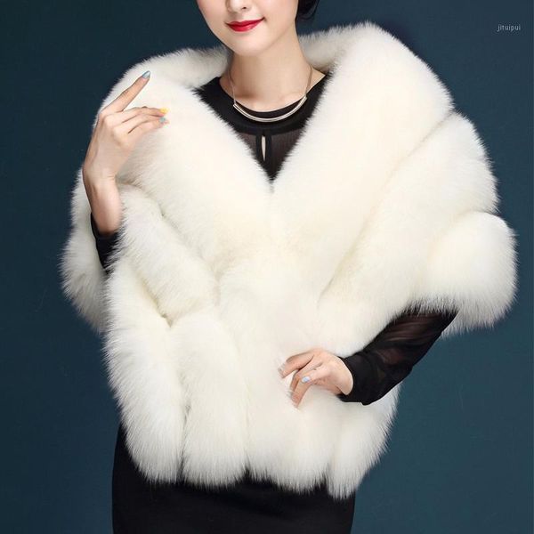 

fashion paragraph bride wedding shawl white large size artificial fur coat women's fur vest faux coat pink pc2311, Black