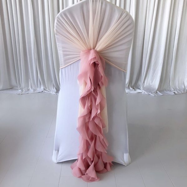 100 PCS Pre legato Romantico Voile Chiffon Sedia Sash Increspato Banchetto Copertura Della Sedia Cappuccio Cruly Willow