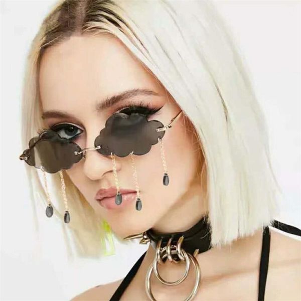 

sunglasses 2 pairs clouds tassel cloud shaped glasses crystal rimless cute funny 90s disco for men and women, White;black